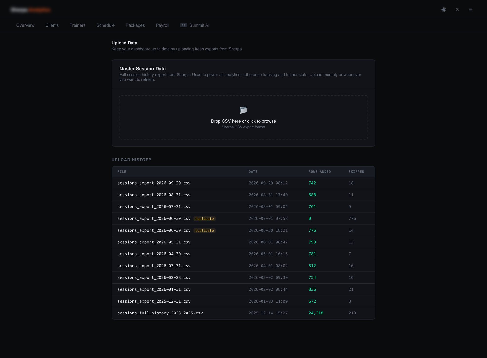 CSV upload with history